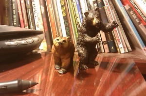 Behind them, my shelf of inspration.